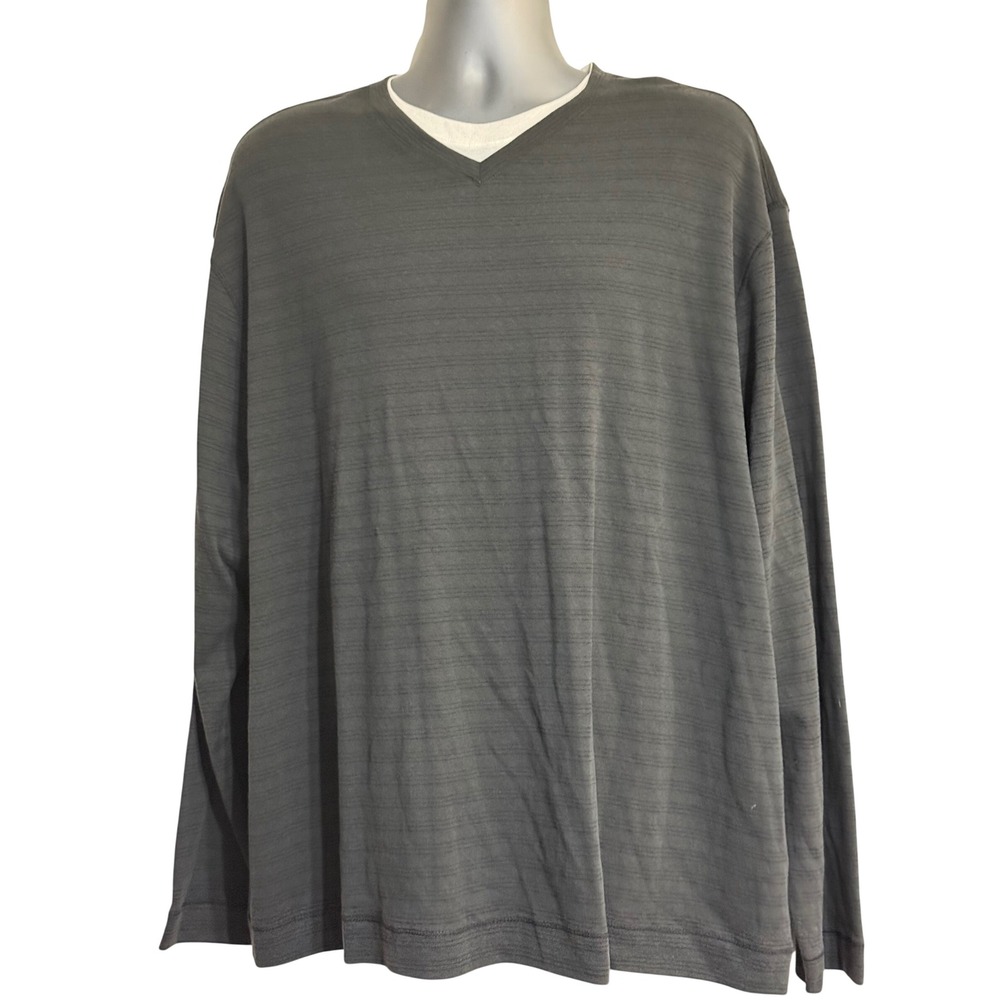 Method Mens XXL Charcoal Grey Layered V-Neck Long Sleeve‎ Slub Texture Shirt